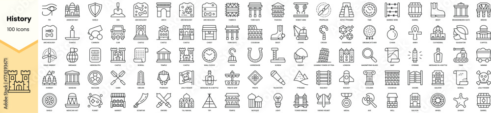 Set of history icons. Simple line art style icons pack. Vector illustration