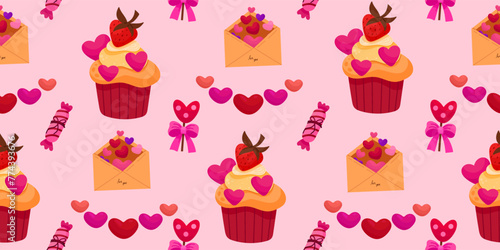 Cute Valentines day seamless pattern. Vector illustrations for valentines day  stickers  greeting cards