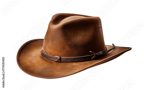 A brown cowboy hat stands boldly against a stark white background