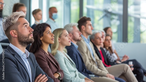 Participants of business conference listening to speaker