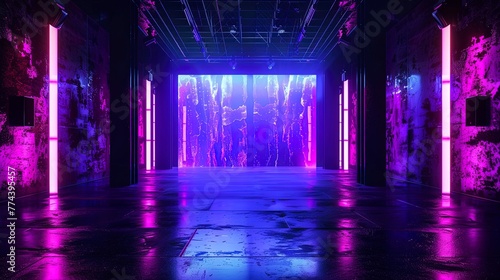 Empty dark neon stage.