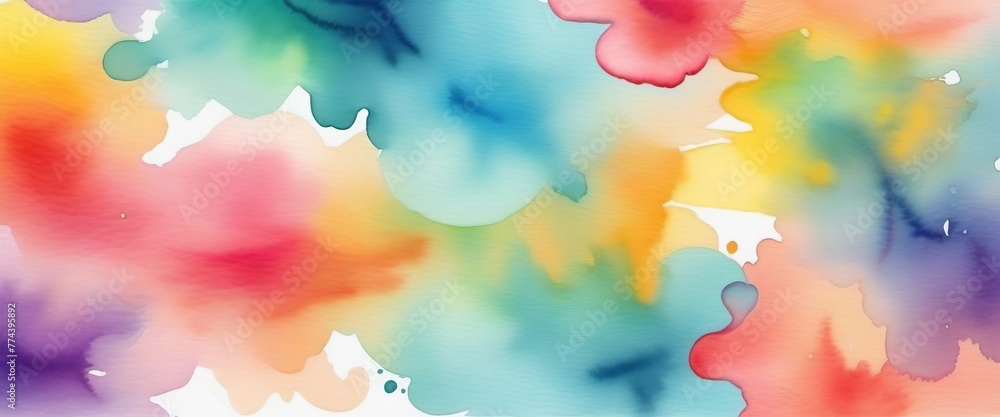 Colored watercolor spots bright background. Template, banner, copy space.