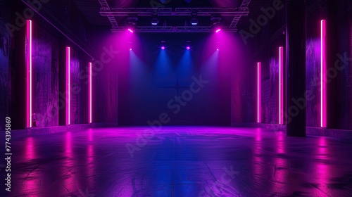 Empty dark neon stage.
