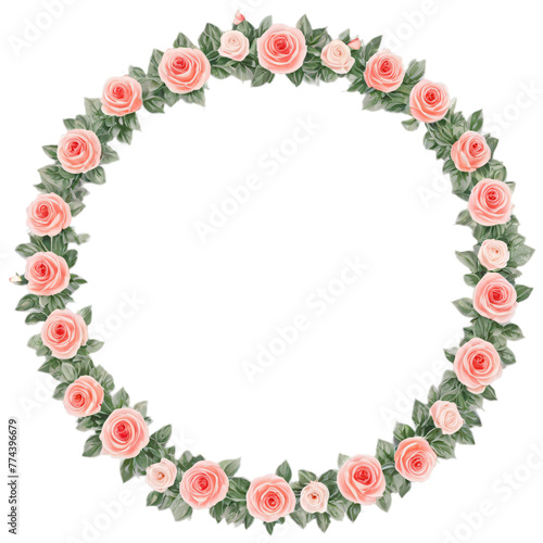 Rose Flower Circle Frame Generative AI
