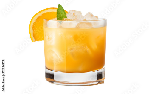 A glass brimming with refreshing orange juice and ice cubes