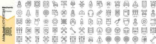 Set of mechanic icons. Simple line art style icons pack. Vector illustration