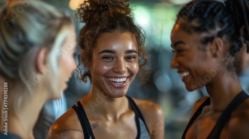 Laughter and Conversations: Friends Catching Up at the Gym Generative AI © Alex