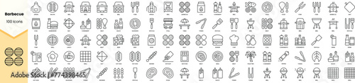 Set of barbecue icons. Simple line art style icons pack. Vector illustration