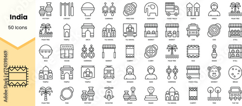 Set of india icons. Simple line art style icons pack. Vector illustration photo