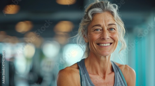 Laughing Senior Woman Relaxing After a Yoga Class Generative AI