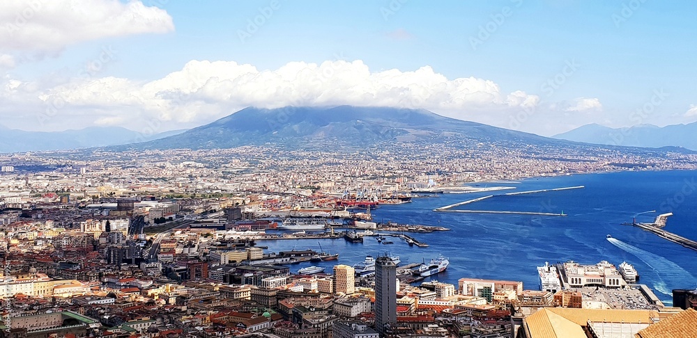 View of Vesuvius volcano and the Bay of Naples. Italy.