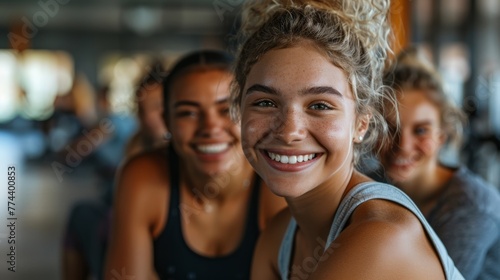 Laughter and Friendship: Young Friends Enjoying a Gym Bench Break Generative AI