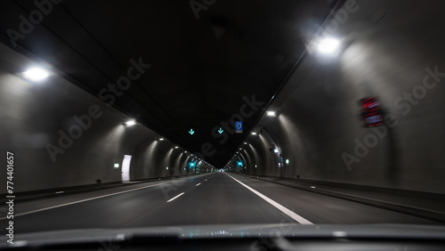 Obraz na płótnie road tunnel on the way to Zakopane - road opening, road improvement - possible toll w salonie