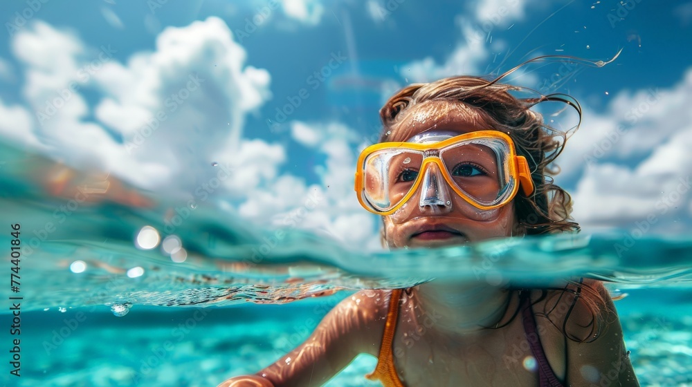 Little Girl's First Snorkeling Adventure in the Ocean Generative AI