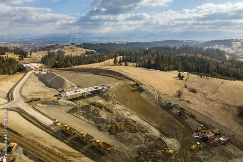 Obraz na płótnie Construction of a road to the Polish mountains - Tatra Mountains - Zakopianka road - still under construction w salonie