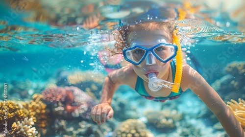 Little Girl's First Snorkeling Adventure in the Ocean Generative AI