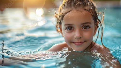 Little Girl Enjoying Summer Fun in a Swimming Pool Generative AI