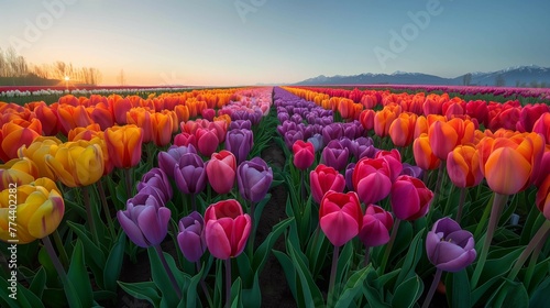 Rainbow of Colors: A Field of Blooming Tulips, generative ai