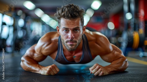 Man Performing Push-ups at the Gym Generative AI