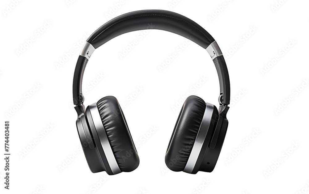 A pair of sleek headphones rests gracefully on a white background A pair of sleek headphones rests gracefully on a white background
