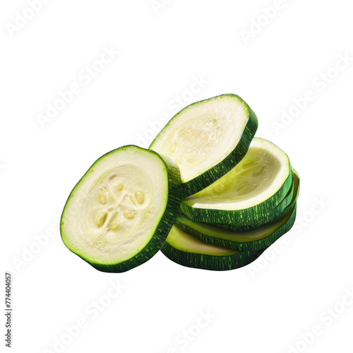 Four cucumber slices on transparent background