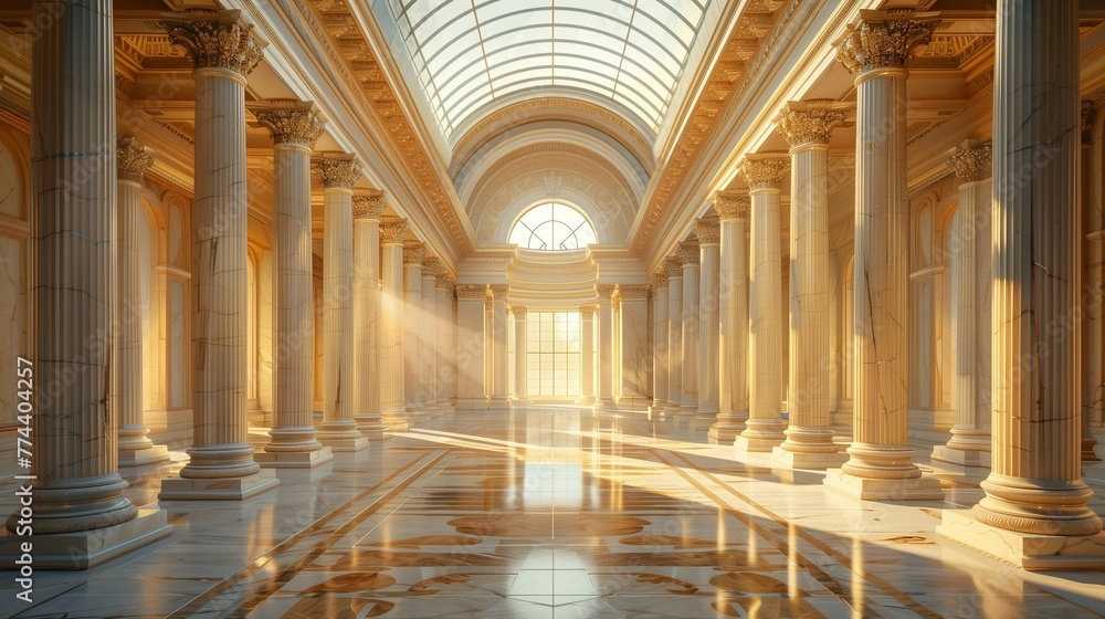 Grand Neoclassical Museum Interior with Columns and Marble Floors, generative ai