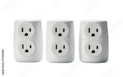 Three white electrical plugs seated closely together