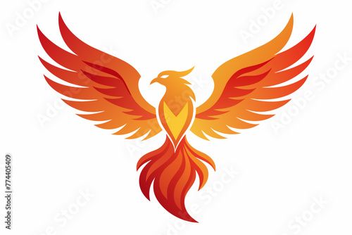pheonix with open wings,flat curvy design, rounded shapes vector logo style --no background texture