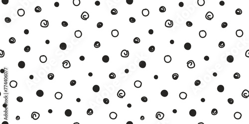 Seamless pattern with abstract random dots, spots, circles. Simple hand draw doodle print. Vector. graphic arts.