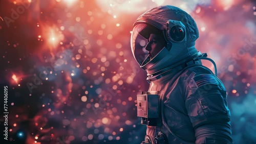 Astronaut in Space Suit Facing Starry Sky photo