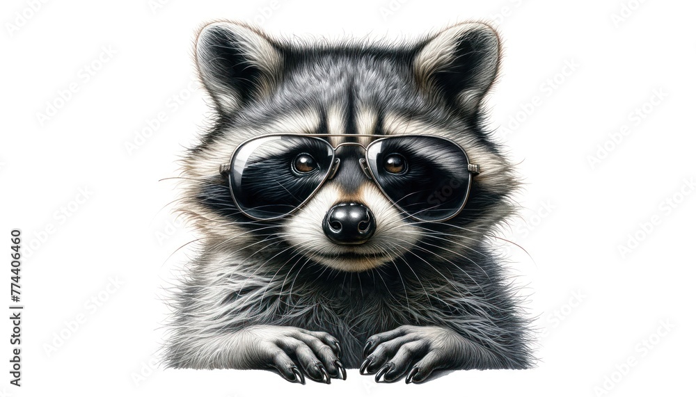 Raccoon Wearing Sunglasses Illustration on White Background