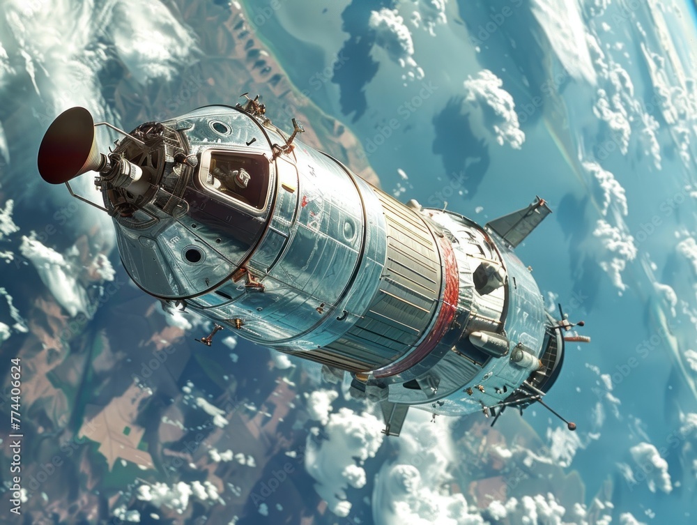 Naklejka premium Historic first human spaceflight Vostok 1 orbiting Earth