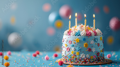 Birthday Cake with Blue Background and Copy Space 4c2