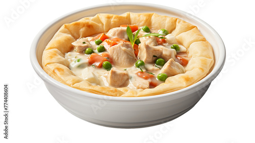 A deliciously creamy chicken pot pie with tender peas and carrots in a golden flaky crust