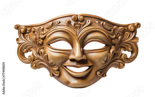 A gold mask with a wide smile painted on it, exuding happiness and positivity © Rehan