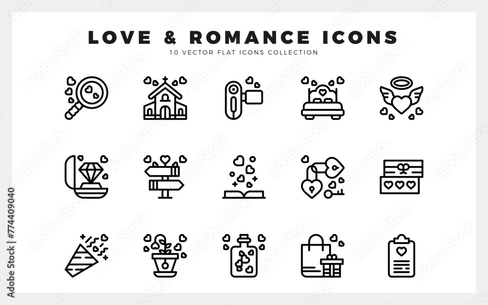 15 Love Lineal icon pack. vector illustration.