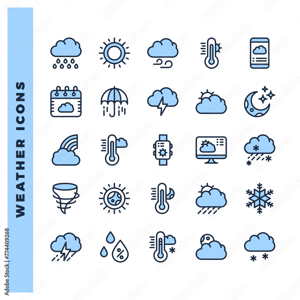Fototapeta premium 25 Weather Two Color icon pack. vector illustration.