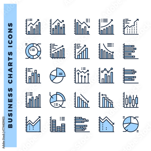 25 Business Chart and Diagram Two Color icon pack. vector illustration.
