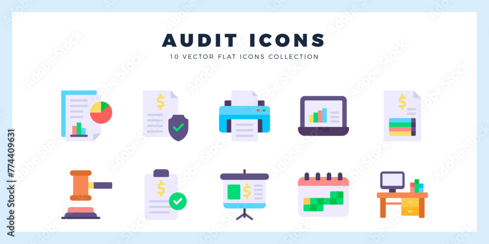 10 Audit Flat icon pack. vector illustration.