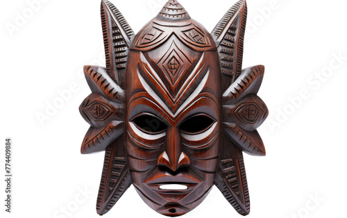 A wooden mask with two horns exudes a mystical aura