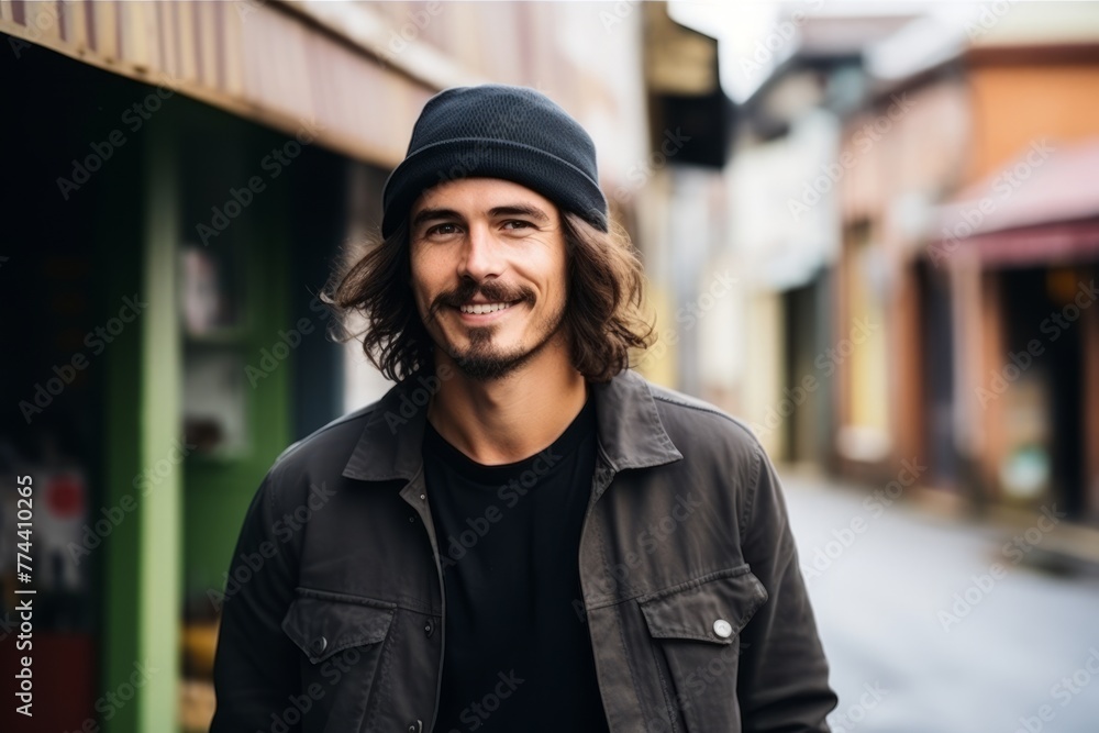 Portrait of a handsome young man wearing a hat in the city Portrait of a handsome young man wearing a hat in the city