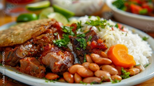 Belizean cuisine. Rice & beans - rice with beans and some kind of meat, beef, pork or chicken.