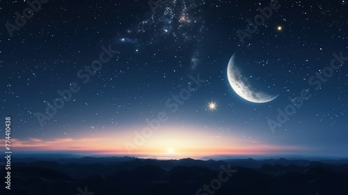 star and moon on the sky 8k photography