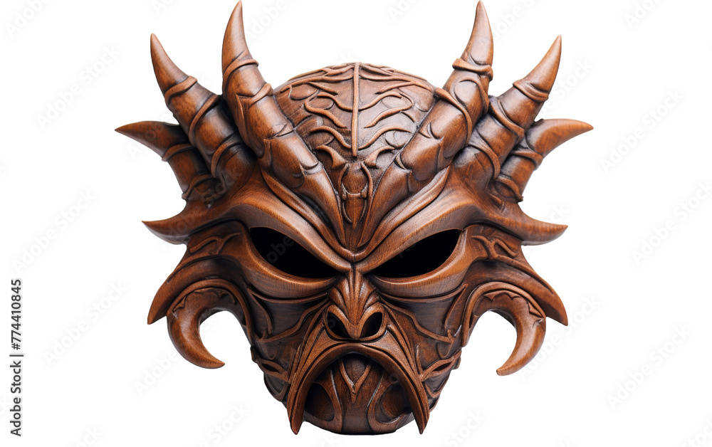 A mask adorned with intricate horns, symbolizing a fusion of human and beast A mask adorned with intricate horns, symbolizing a fusion of human and beast