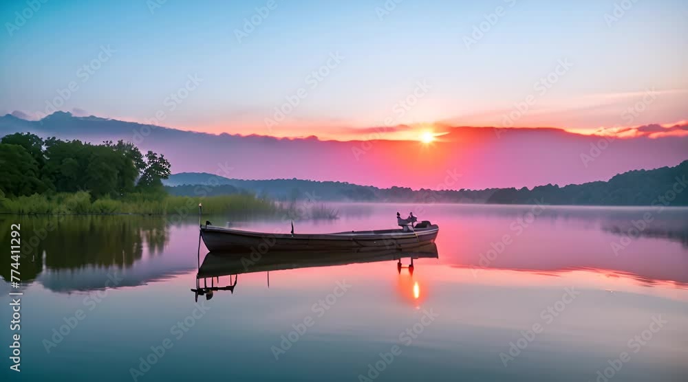 The Break of Dawn: A Tranquil Lake Reflecting the Vibrant Colors of a Serene Sunrise The Break of Dawn: A Tranquil Lake Reflecting the Vibrant Colors of a Serene Sunrise