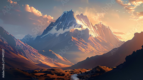 Mountain peak rises majestically over the nature landscape, AI Generative.