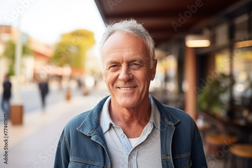 Portrait of a smiling senior man standing in the street and looking at the camera