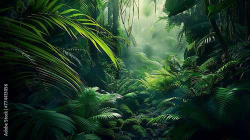Mysterious tropical rainforest glows with lush greenery  AI Generative.