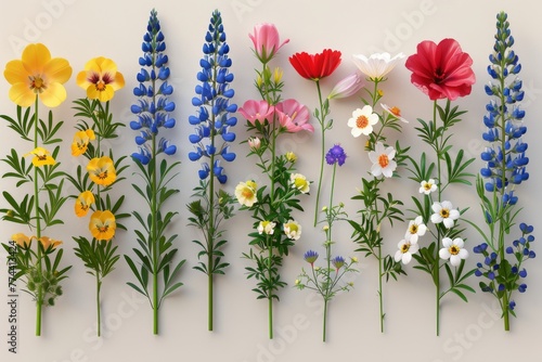 Spring and summer wildflowers in 3D realistic modern format