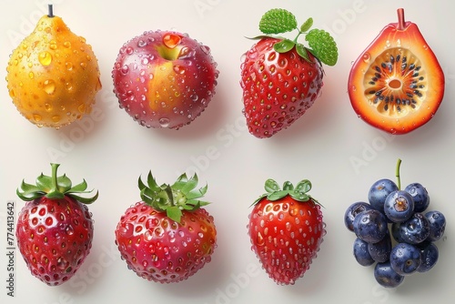 Realistic illustration of fresh fruit. Modern 3D icons.